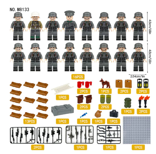 German Soldiers Building Blocks Toy Set with Artillery