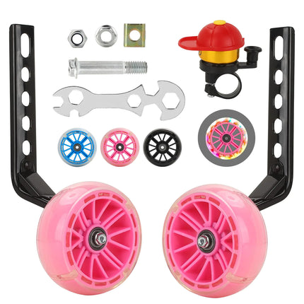 FOLLOKE Training Wheels for Kids Bike Flash BIKE Training Wheels for 14 16 18 20 Inch Heavy Duty Bicycle Training Wheels for Single Speed Bike-Pink