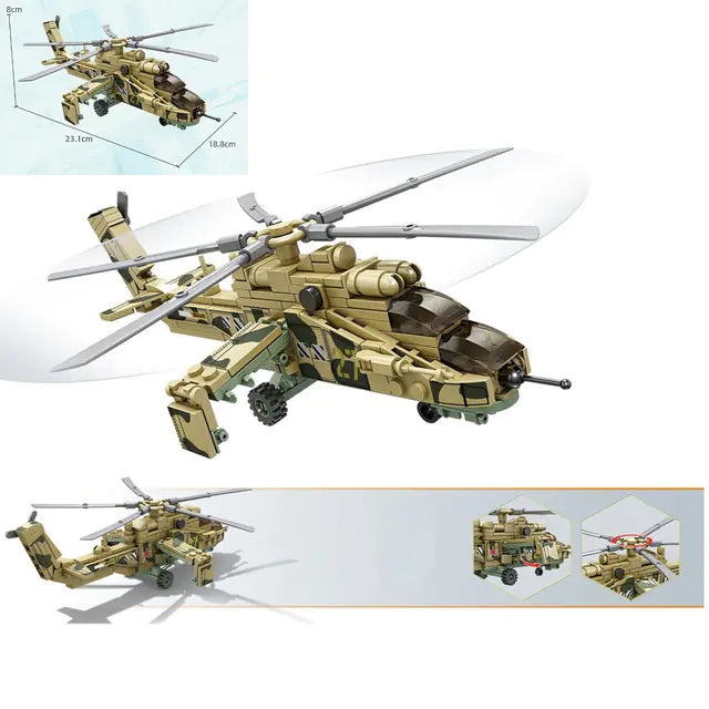 Mini Military Helicopter DIY Building Brick Model