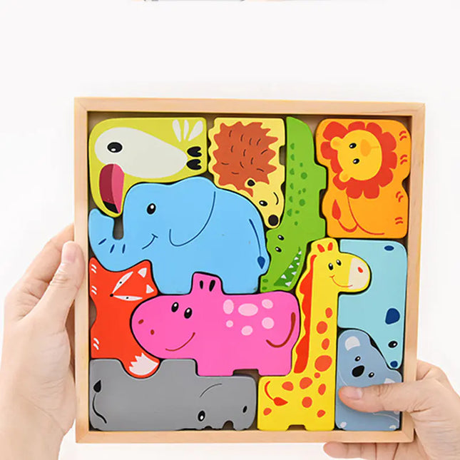 3D Wooden Animal Puzzle Match Educational Toy
