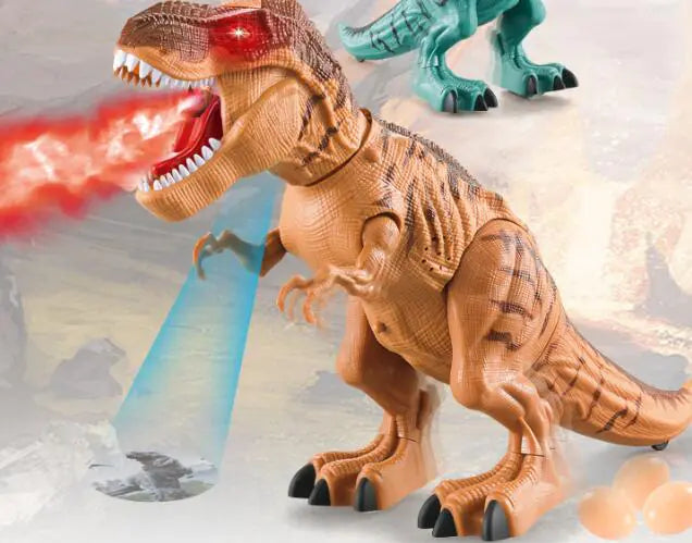 Electric T-Rex Dinosaur with LED, Spray, and Eggs (One)