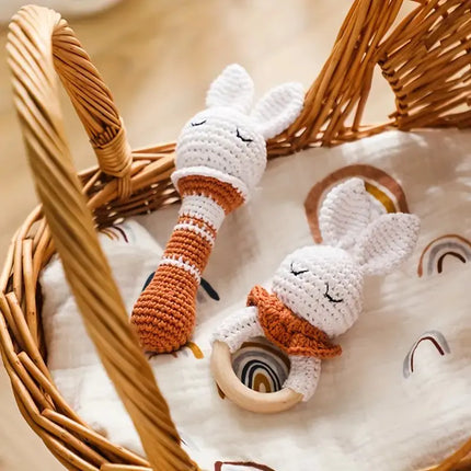 Hand-woven Crochet Rabbit Doll Rattle for Babies