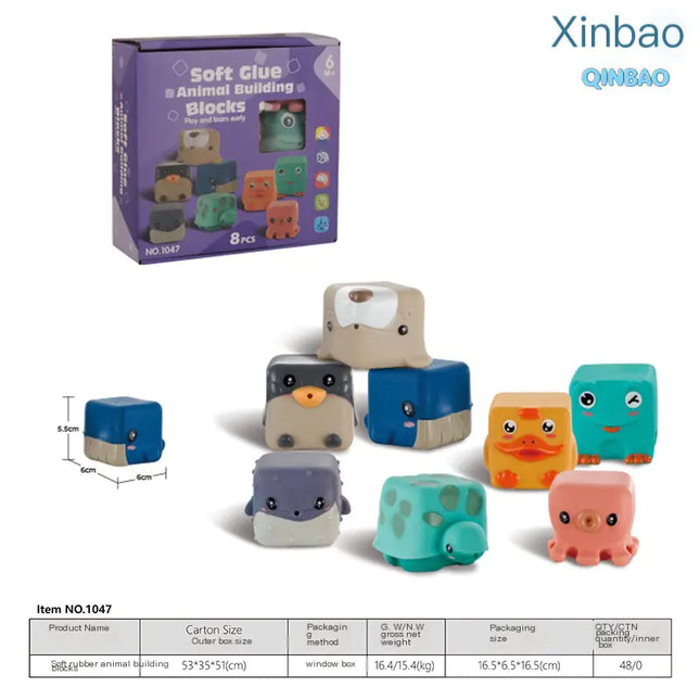 Cognitive Soft Rubber Animal Building Blocks for Toddlers