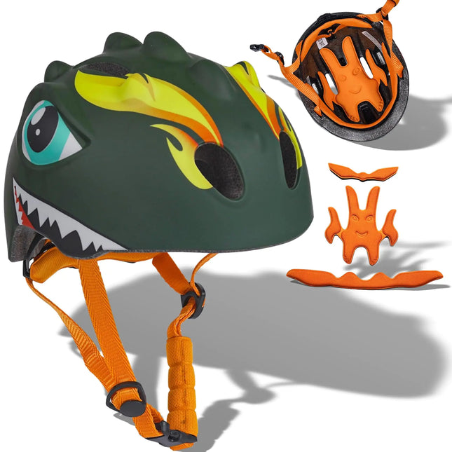 Toddler Bike Helmet Kids Bike Helmet for 3 4 5 6 Years Old Boys Girls Kids with 3D Dinosaur Design and Safety Certified Toddler Bike Cycling Skating Skateboard Scooter Helmet (Green)