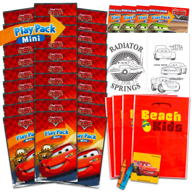 Disney Cars Mini Party Favors Set for Kids - Bundle with 24 Mini Cars Grab n Go Play Packs with Coloring Pages Stickers and More (Disney Cars Birthday Party Supplies)