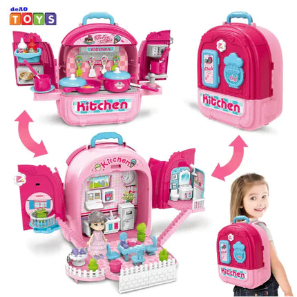 3-In-1 Kitchen Set and Doll House Play Toy (One Set)