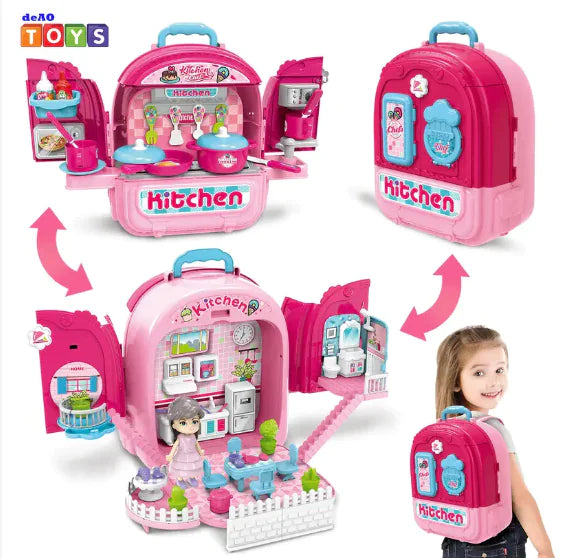 3-In-1 Kitchen Set and Doll House Play Toy (One Set)