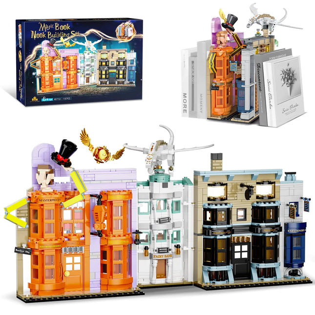 Harry Bookend Potter Alley of Diagon Book Nook Building Set Compatible with Lego Harry Bookend Potter 1187 Pcs Building Toy for Movie Fans & Adult Durable and Fun Collection Boutique Choice