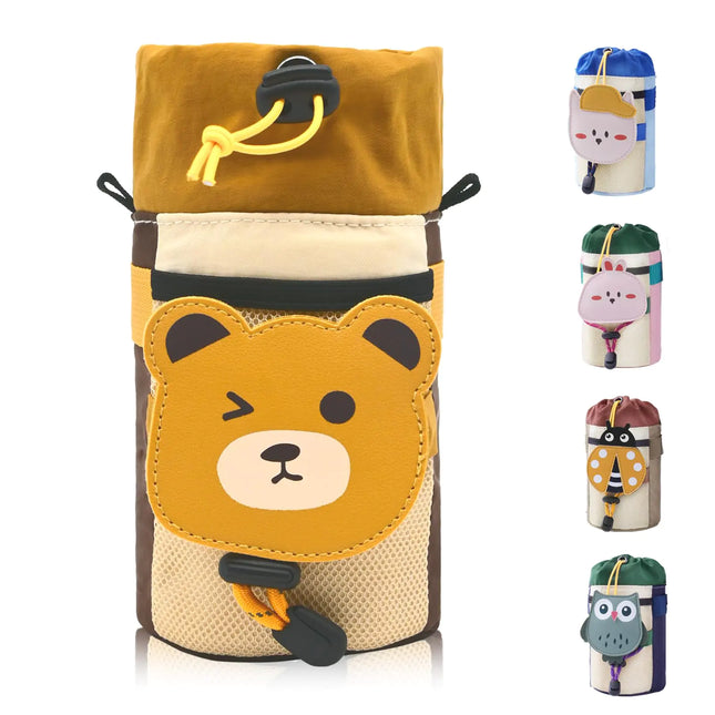 Vortika Bike Cup Holder Cute Animals Bike Water Bottle Holder with Shoulder Straps Universal Cycling Bicycle Water Bottle Drink Cup Cage for Kids Bike Cruiser Scooter MTB Road Bike (Bear)