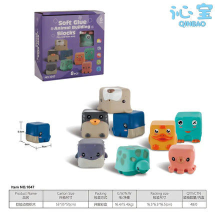Cognitive Soft Rubber Animal Building Blocks for Toddlers