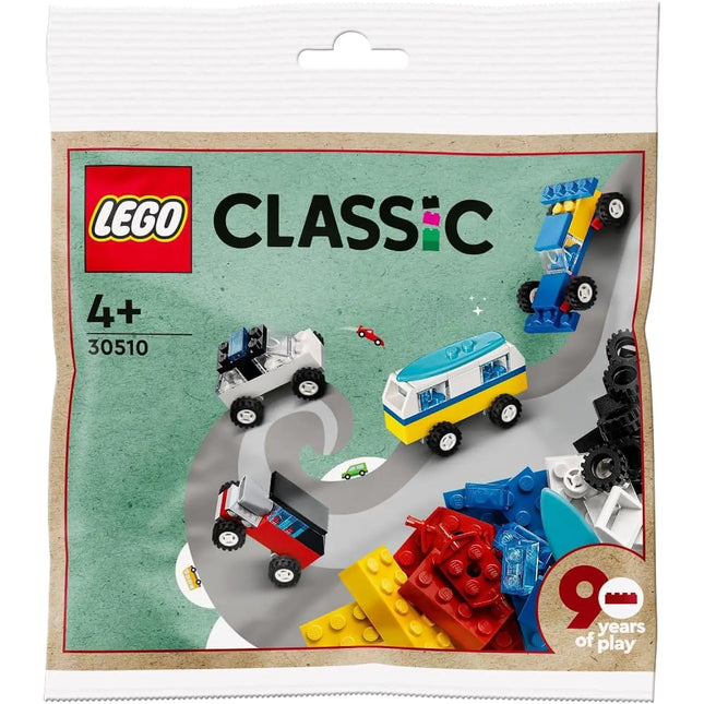 LEGO Classic 30510 90 Years of Cars 71 Piece Iconic Cars Toy Set Polybag with 4 Mini Build Cars for Builders Aged 4 and Up Multicolor