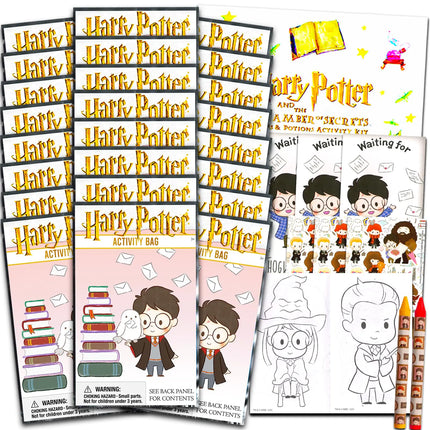 Harry Potter Birthday Party Favors Set - Bundle with 24 Harry Potter Play Packs | Mini Coloring Books Stickers and More for Goodie Bags (Harry Potter Party Supplies)