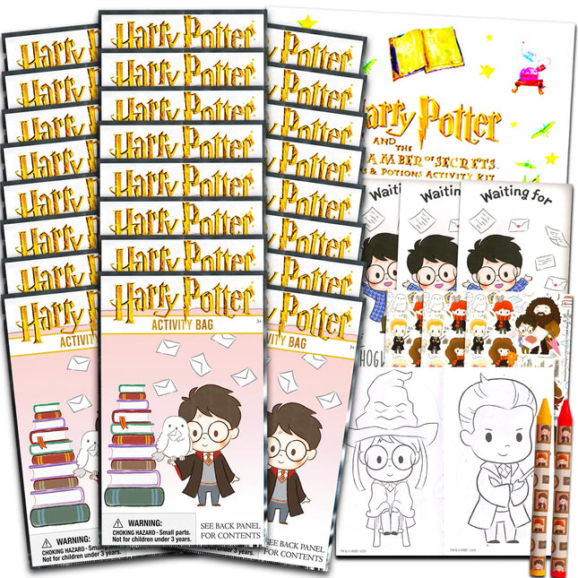 Harry Potter Birthday Party Favors Set - Bundle with 24 Harry Potter Play Packs | Mini Coloring Books Stickers and More for Goodie Bags (Harry Potter Party Supplies)