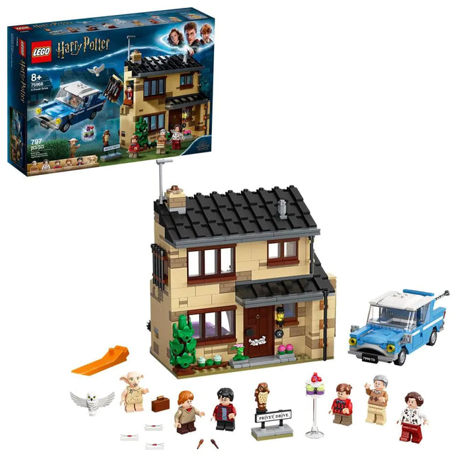LEGO Harry Potter 4 Privet Drive 75968 House and Ford Anglia Flying Car Toy Wizarding World Gifts for Kids Girls & Boys with Harry Potter Ron Weasley Dursley Family and Dobby Minifigures