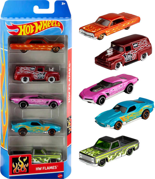 Hot Wheels 1:64 Scale Die-Cast Toy Cars 5-Pack Set of 5 Toy Race Cars Hot Rods Character Cars Rescue or Pick-Up Trucks (Styles May Vary)