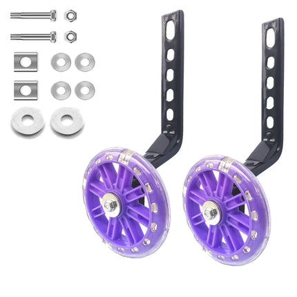 Mehome Flash Bike Training Wheels for 12 14 16 18 20 Inch.Training Wheels for Kids Bike is Heavy Duty.Bicycle Training Wheels is Suitable Single Speed Bike (Purple)