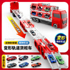 Red [1 m 64] double track deformation container truck-with 18 alloy racing cars (random style)