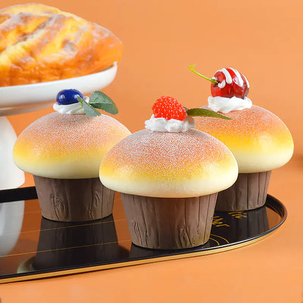 PU Imitation Mushroom Bread Cake with Fake Fruit Decor