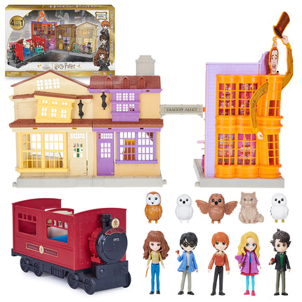 Wizarding World Harry Potter Amazon Exclusive Deluxe Diagon Alley & Hogwarts Express 4 Playsets in 1 with Lights & Sounds 5 Figures 33 Accessories
